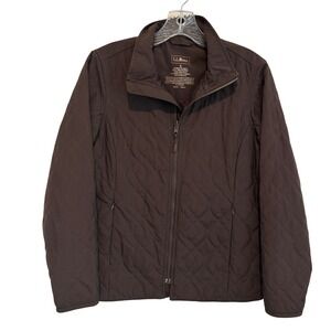 LL Bean Quilted Thinsulate Insulated Jacket Womens Small Petite Zip Up Brown